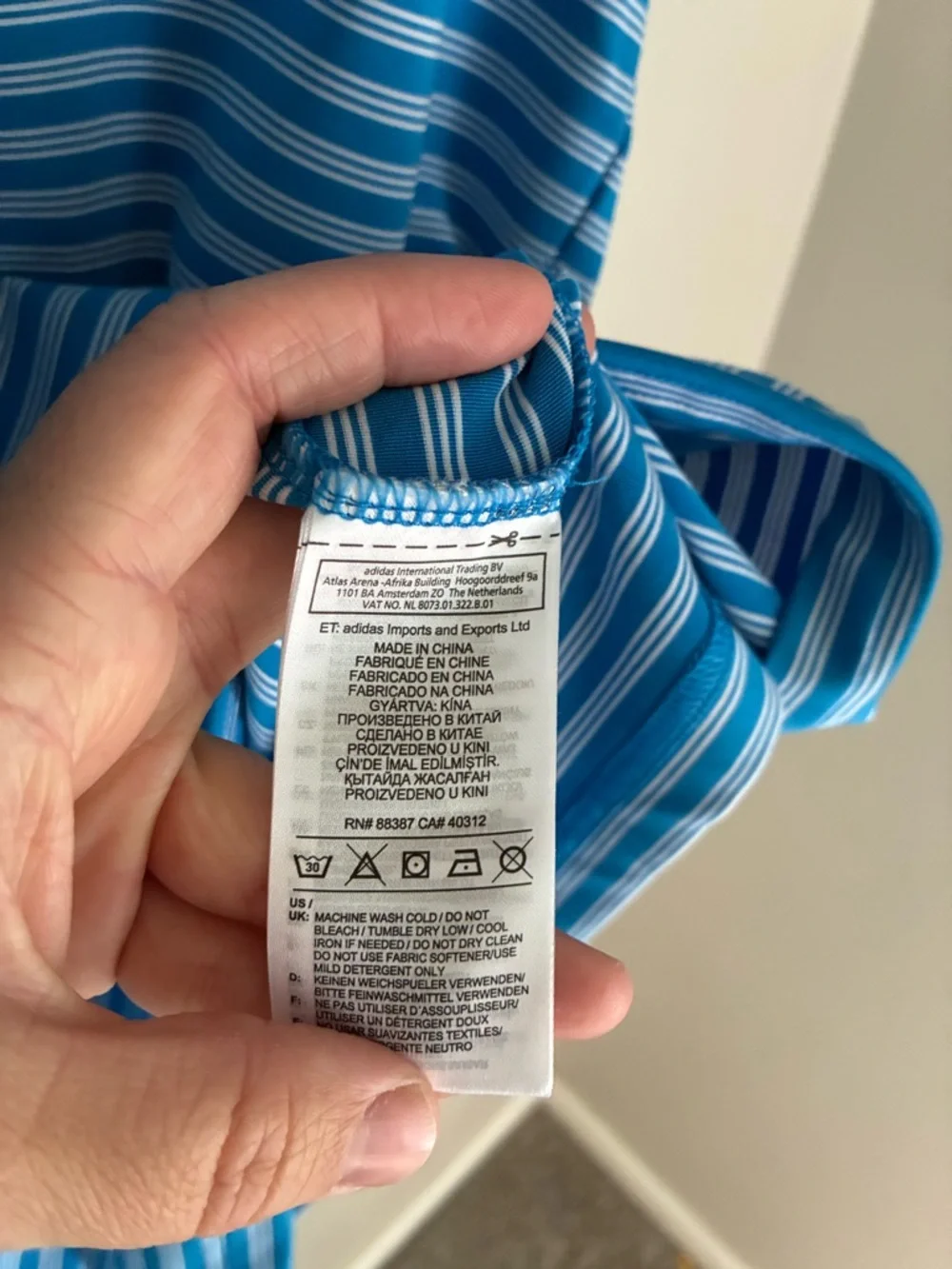 Adidas Blue‎ and White Striped Golf Polo Shirt Size Large